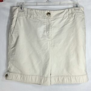 Ann Taylor NWOT Almond Cuffed Look Cotton Blend Shorts Button Accent Hem Size 12
